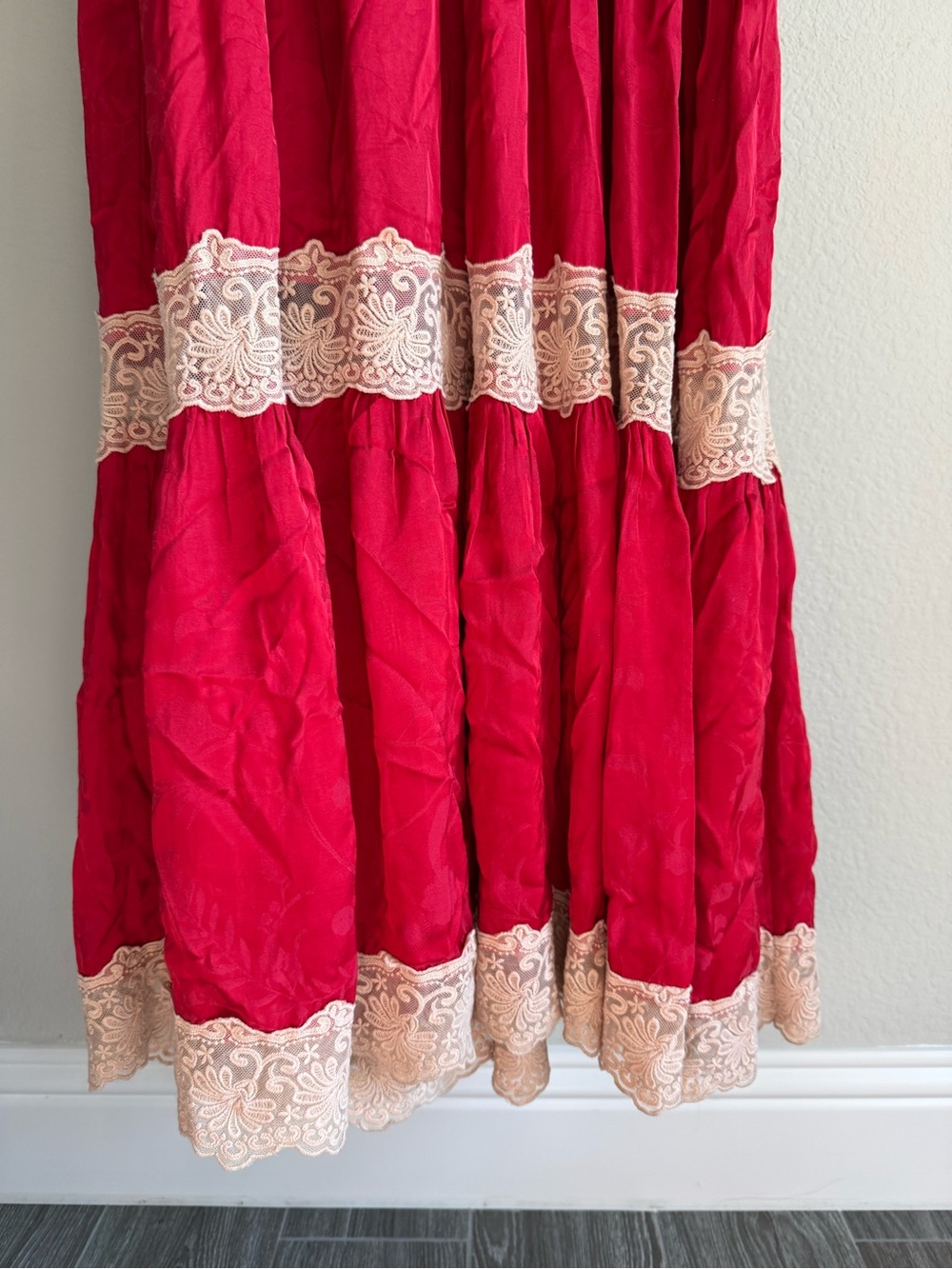 Spell Red Maxi Dress with Cream Lace Trim - Picture 5 of 7